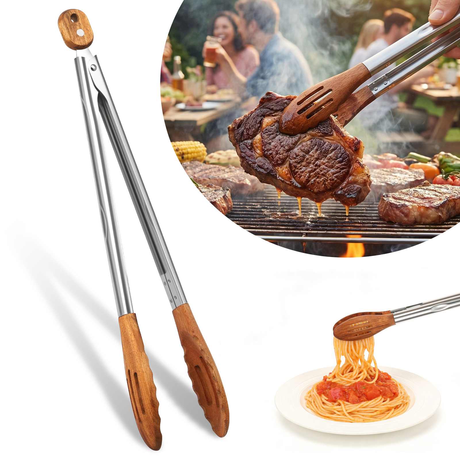 Kitchen Gadgets Design - Wooden Kitchen Cooking Tongs BBQ Non
